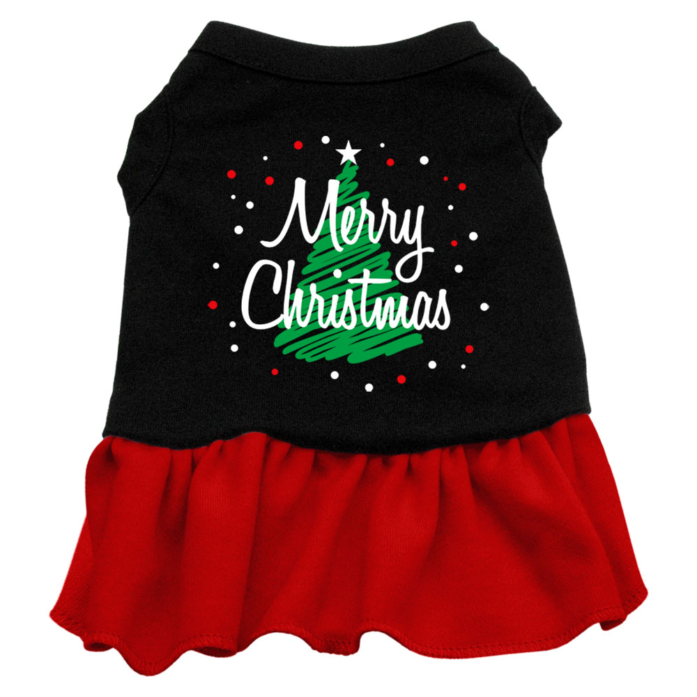 Scribble Merry Christmas Screen Print Dress Black with Red Sm